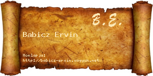 Babicz Ervin névjegykártya
